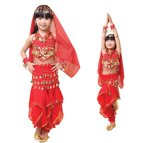 2015 NEW 5Pieces KIDs Cute Choli Indian Dance Costumes Belly Dancing Dancewear Dress Suit Children Vestidos for Child Girl