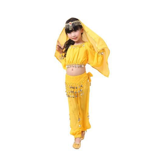2015 NEW Arrival Choli Indian Dance Costumes For Kids Girl 5PCS Oriental Belly Dance Costume Suit India Harem Pants Children