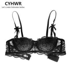 CYHWR Sexy Lace Half Cup with Bow Lingerie Solid Breathable Comforable Cotton Intimates Bra