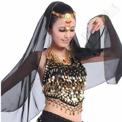 Chiffon Fabric New Fashion Sexy Indian Choli Top Bra Belly Dance Costume Colorful Bells Sequins Beads Women Dress