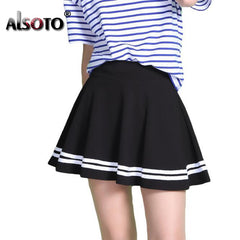 ALSOTO Fashion Summer Style Women Skirt Solid Color Sexy High Waist Pleated Skirt black Korean Version Mini A-line Saia