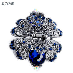 Charm Ancient Silver Metal Crab Claw Clip For Women Vintage Rhinestone Crystal Flower Hair Clip Wedding Hair Accessories Jewelry