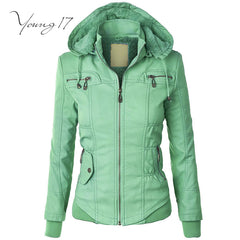 Young17 women green jackets autumn fashion short slim PU zipper pockets fashion cool sexy new autumn cool women jacket