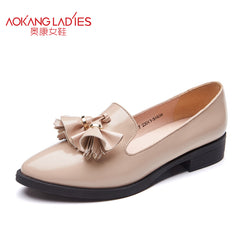 AOKANG 2017 autumn New Arrival sweet lady shoes PU material pointed toe flats for women patent leather female shoes wholesale