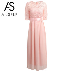 Anself Lace Maxi Dress Female Half Sleeve Slim Long Chiffon Dresses for Women Elegant 5XL Plus Size Party Dress Vestido De Festa