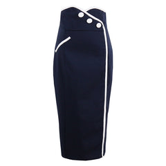 Women skirt 1950s summer vintage nautical style button patchwork sexy pencil skirts navy female summer vintage skirts
