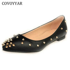COVOYYAR 2018 Sexy Rivets Women Shoes Punk Pointed Toe Studded Women Flats Spring Autumn Fashion Lady Shoes Plus Size 40 WFS755