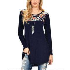 Womens Tops and Blouses Vintage Floral Patchwork O Neck Tee Shirt Long Sleeve Tunic Top Women Clothing Blusa Feminina