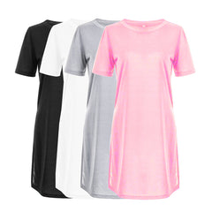Women Summer Long Style T shirt Short Sleeve Causal Sexy Loose Split Solid Tops Ladies Girls Pink Black Silver White T-shirt