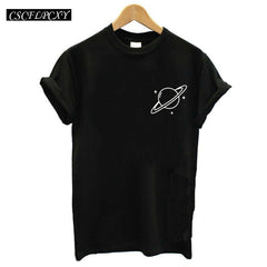Women T Shirts Street Fashion Slim Summer Black T Shirt Women 2017 New Planet Print Casual Slim Women Tops T-Shirts Plus Size