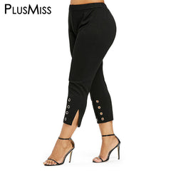 PlusMiss Plus Size XXXXL XXXL 3XL Black High Waist Pencil Pants Capri Women Office Ladies Trousers Big Size Pantalon Large Femme