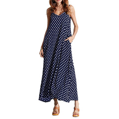 5XL Plus Size Summer Dress 2018 Women  Polka  Dot Print V Neck  Sleeveless Sundress Loose Maxi Long Beach Bohemian Vintage Dress