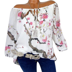 Off Shoulder Womens Tops And Blouses Flower Printed Fashion Shirts Long Sleeve Vintage Ladies Plus Size 2018 Boho Blusa Feminina