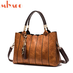 MIYACO Luxury Women Handbag Vintage brown Female Totes Shoulder Bag Messenger Bag Leather Top-HandBags with tassel fox