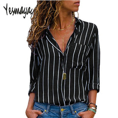 Black Red Striped Blouse Womens Tops And Blouses Long Sleeves Women Blusas Mujer De Moda 2018 Autumn V Neck Blouse Shirt