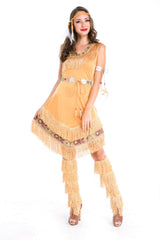 High Quality Tassels Indian Costume for Adult Women Native American Indian Costume Indian National Costume Halloween Party Dress