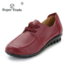 SUPER TRADE Ladies Autumn Genuine Leather Flat Shoes Woman Fashion Soft Up Flats Winter Platform Shoes For Women Plus Size 35-43