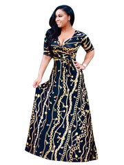 Indian Dress Sari 2017 New Cotton European Fashion Hot Golden Long Chain Pattern Printing Sleeve Nightclub Sexy Dress Skirt