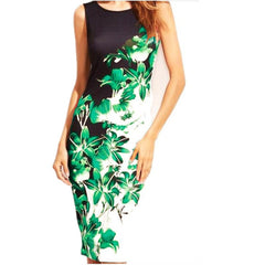 5XL Large Sizes 2018 Summer Fashion Sleeveless Print Dress Slim Bodycon Pencil Midi Office Dress Robe Plus Size Women Clothing