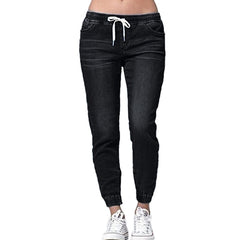 Women Casual Jogger Pants Drawstring Elastic Waisted Jeans Solid Ladies Denim Pants Slim Leggings Pants Vaqueros Mujer