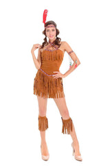 M-XL Sexy Women's Fringed Native Indians Princess of Savage Forests Hunter Costume Set Cosplay For Halloween Party Fancy Dress