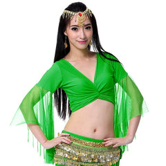 Orient Belly Dance Clothing Practice Clothes Choli Flare Sleeve V Neck Women Dance Top for Belly dance 12 Colors